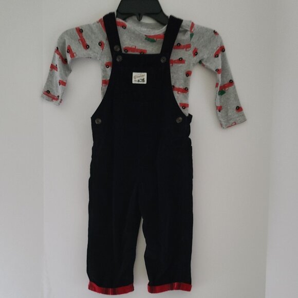 CARTER'S BOY 2 PIECE CHRISTMAS OVERALL SET- BLACK CORDURY + SHIRT SIZE 24 MONTHS - Picture 1 of 14